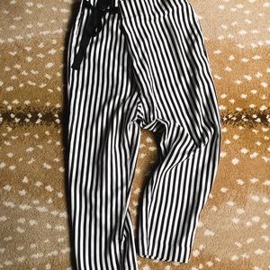 J Crew Silk Black/White Striped Cropped Pant